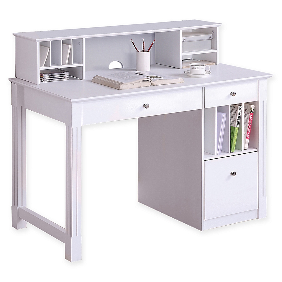 Forest Gate Sophia Modern Home Office Computer Desk with Hutch in White