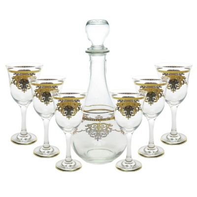 Classic Touch Glim 7-Piece Wine Set In Gold