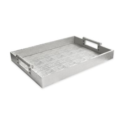 Accents By Jay Rectangular Leather Tray With Handles In Silver