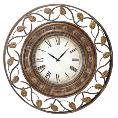 Ridge Road Dcor 38 Round Wall Clock With Leaf Fretwork In Bronze