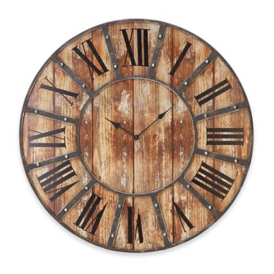 Ridge Road Dcor 24 Round Rustic-Style Wall Clock In Distressed Brown