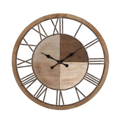 Ridge Road 36 Dcor Round Wall Clock With Grey Accents In Light Brown