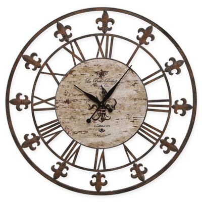 Ridge Road Dcor Fleur-De-Lis Wall Clock In Rust Brown