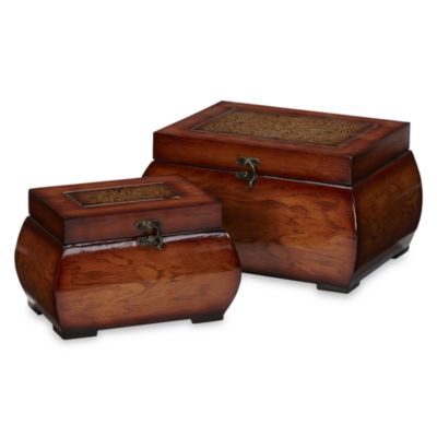 Nearly Natural 5.5-Inchdecorative Lacquered Wood Chests (Set Of 2) Brown