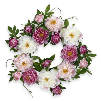 Nearly Natural 22 Peony Wreath Pink/white