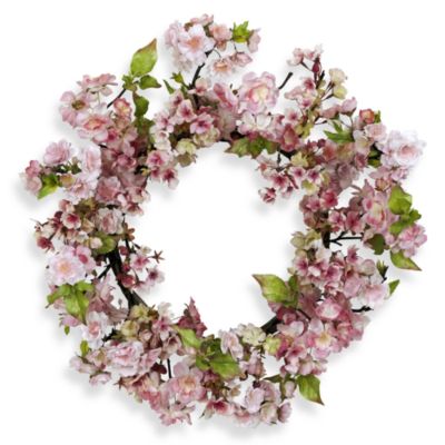 Nearly Natural 24 Cherry Blossom Wreath Pink