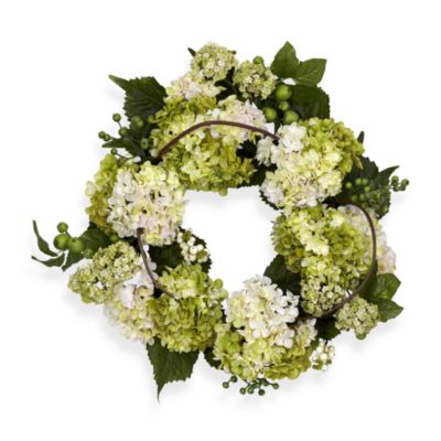 Nearly Natural 22 Hydrangea Wreath Green