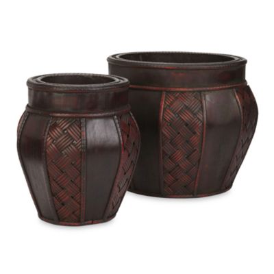 Nearly Natural 10.5 Wood And Weave Panel Decorative Planters (Set Of 2) Brown/red