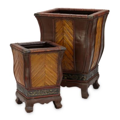 Nearly Natural Decorative Wood Planters (Set Of 2) Burgundy
