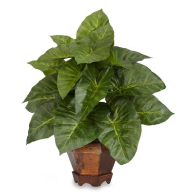 Nearly Natural 17 Taro Silk Plant In Green With Wood Pot