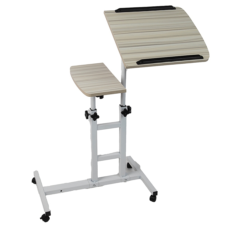 Mind Reader Variable Height Rolling Standing Desk in White/Wood Finish