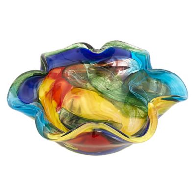 Badash Stormy Rainbow 8.5 Floppy Centerpiece Decorative Glass Bowl Multi