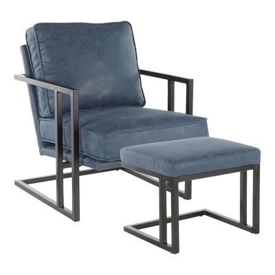Lumisource Roman Lounge Chair With Ottoman In Blue/black Black/blue