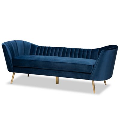 Baxton Studio Maya Velvet Sofa In Blue/gold Navy/gold