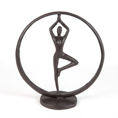 Danya B. Yoga Tree Circle Cast Iron Sculpture Brown