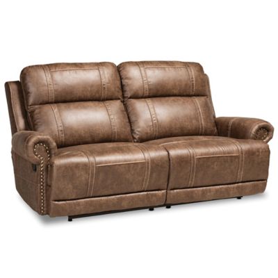 Baxton Studio Ivan Faux Leather Reclining Sofa In Light Brown Light Brown/black