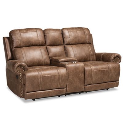 Baxton Studio Ivan Faux Leather Reclining Loveseat In Light Brown Light Brown/black