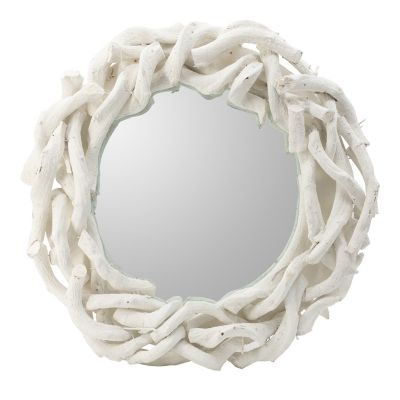 A&B Home Round Wood Wall Mirror In White
