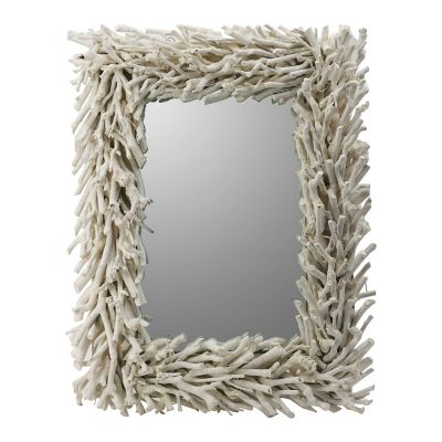 A&B Home Rectangular Wood Wall Mirror In White