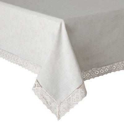 Bee & Willow Crochet And Lace 60 X 102 Oblong Tablecloth In Ivory Taupe