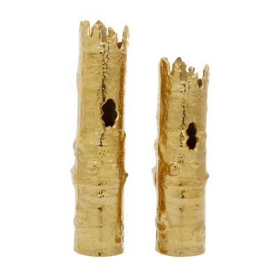 Cosmoliving By Cosmopolitan Tree Trunk Metal Vases In Metallic Gold (Set Of 2) Gold/multi