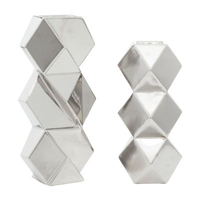 Cosmoliving By Cosmopolitan Glam Ceramic Vases In Silver (Set Of 2) Silver/multi