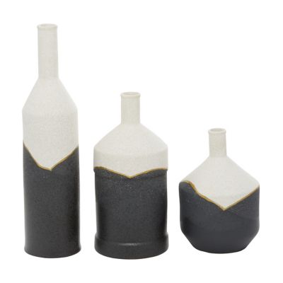 Cosmoliving By Cosmopolitan Modern Ceramic Bottle Vases In Black/white/gold (Set Of 3) Black/multi