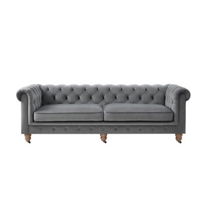 Shabby Chic Velvet Chesterfield Sofa In Dark Grey