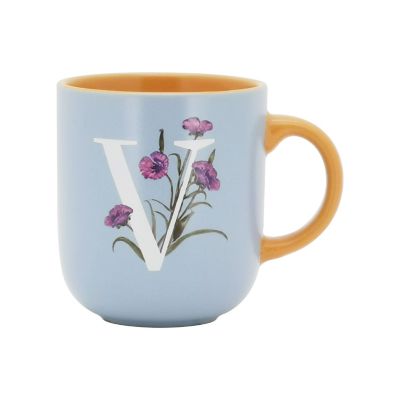 Bee & Willow Spring Floral Monogram Letter v 16 Oz. Mug