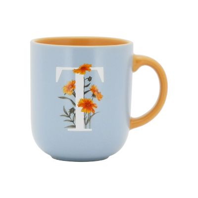 Bee & Willow Spring Floral Monogram Letter t 16 Oz. Mug