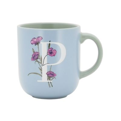 Bee & Willow Spring Floral Monogram Letter p 16 Oz. Mug