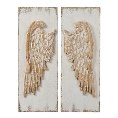 A& B Home 2-Piece 42 Whitewashed Wings Wall Dcor In Natural