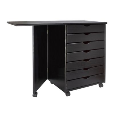 Adeptus 7-Drawer Gate Leg Roll Cart Desk In Black
