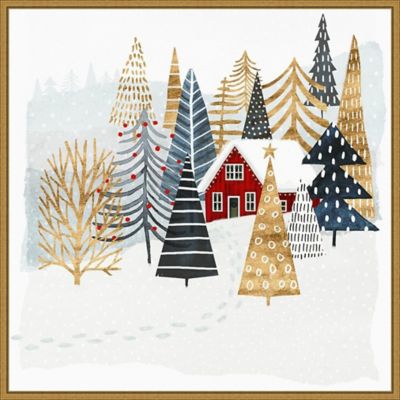 Amanti Art Christmas Chalet I 22 X 22 Square Framed Wall Art In Gold White/multi