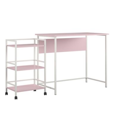 Ameriwood Home Basso Desk With Rolling Cart In Pink/white Light Pink/white
