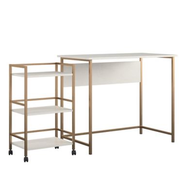 Ameriwood Home Basso Desk With Rolling Cart In Gold