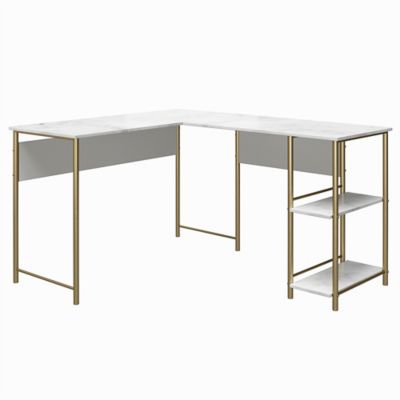 Ameriwood Home Covey Hill L-Shape Desk In White Marble