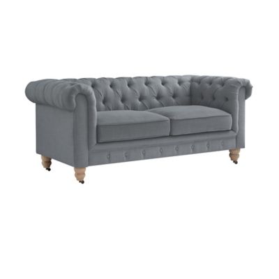 Shabby Chic Linen Chesterfield Loveseat In Dark Grey