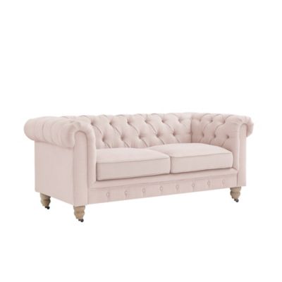 Shabby Chic Linen Chesterfield Loveseat In Pink