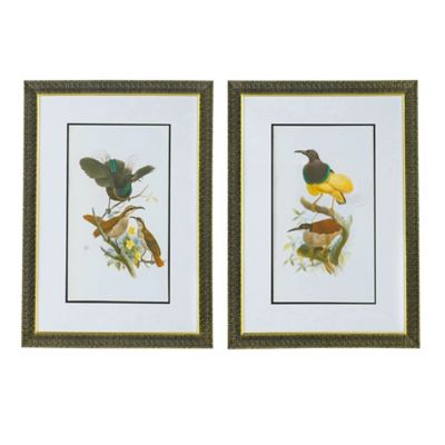 A&B Home 2-Piece 19.7 X 27.6 Yellow Hued Songbirds Framed Wall Art Set Yellow/brown