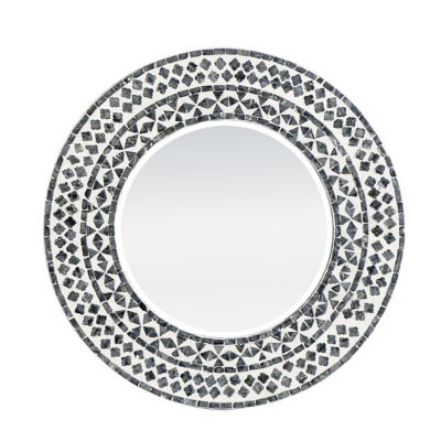 A&B Home 24 Round Capiz Wall Mirror In Black/white