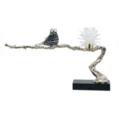 A&B Home Large Sitting Bird On Branch Sculpture In Silver/black
