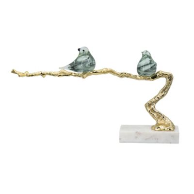 A&B Home Large Sitting Bird On Branch Sculpture In Gold/white