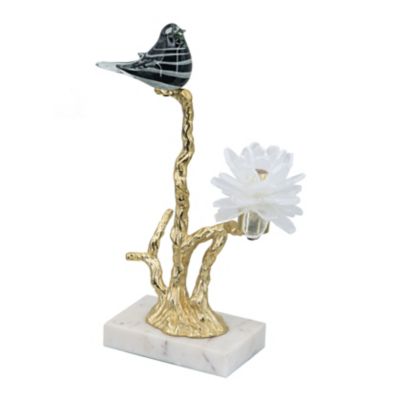A&B Home Small Sitting Bird On Branch Sculpture In Gold/white