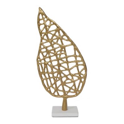 A&B Home Leaf 16 Metal Sculpture On A White Marble Base In Gold