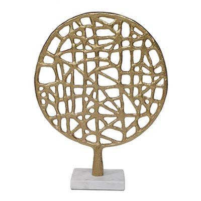 A&B Home Abstract 12.5 Round Metal Sculpture On A White Marble Base In Gold