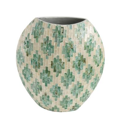 A&B Home 12.6 Diamond Pattern Capiz Vase In Green/tan