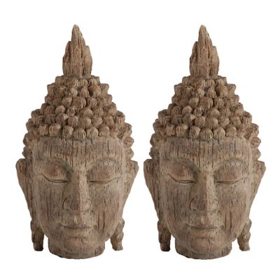 A&B Home Wood Meditating Buddha Head Sculptures In Antique Brown (Set Of 2)