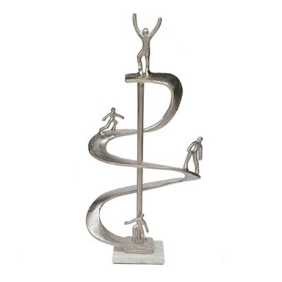 A&B Home Teamwork Metal And Marble Sculpture In Silver