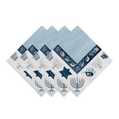 Laural Home Happy Hanukkah Napkins In White/light Blue (Set Of 4)